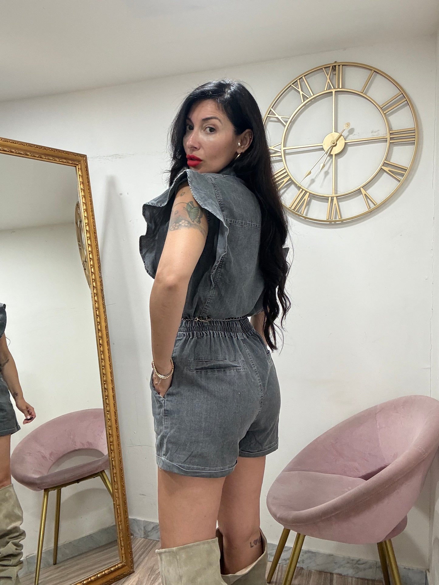 Jumpsuit shorts grigia vola 10443