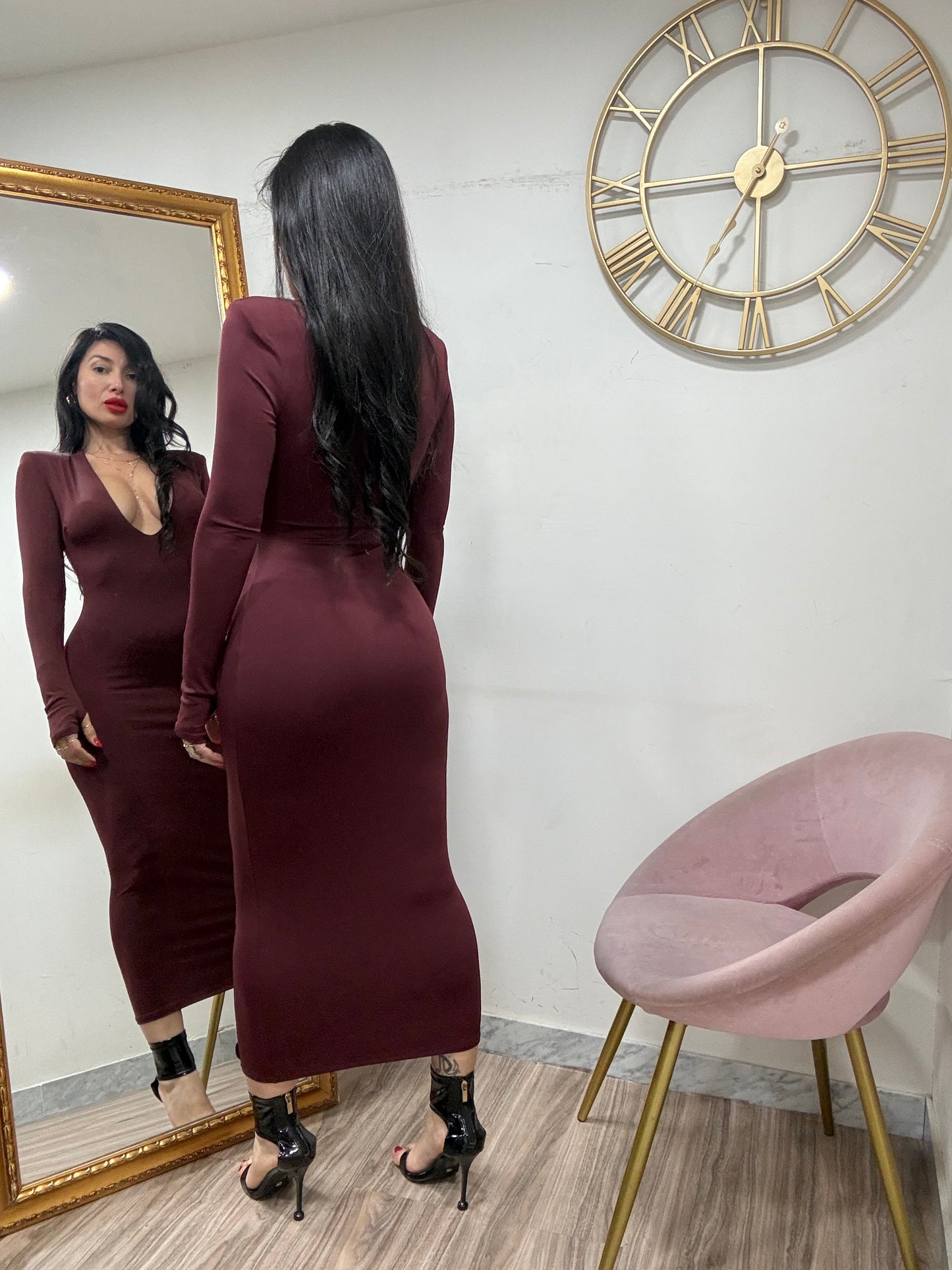 Dress spallina guanto scollo a V 14481